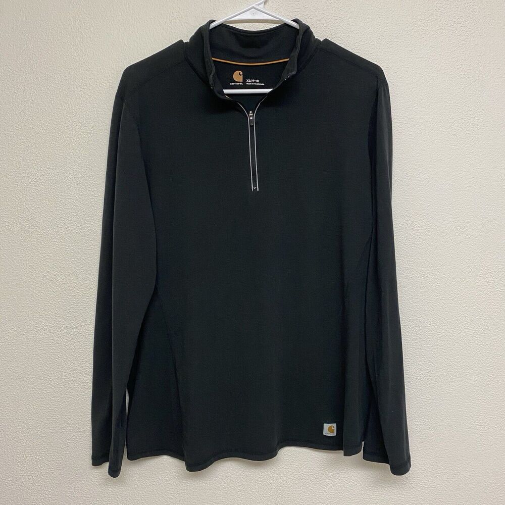 Carhartt Force 1/4 Zip Pullover Shirt Womens XL Long Sleeve Logo Black EUC